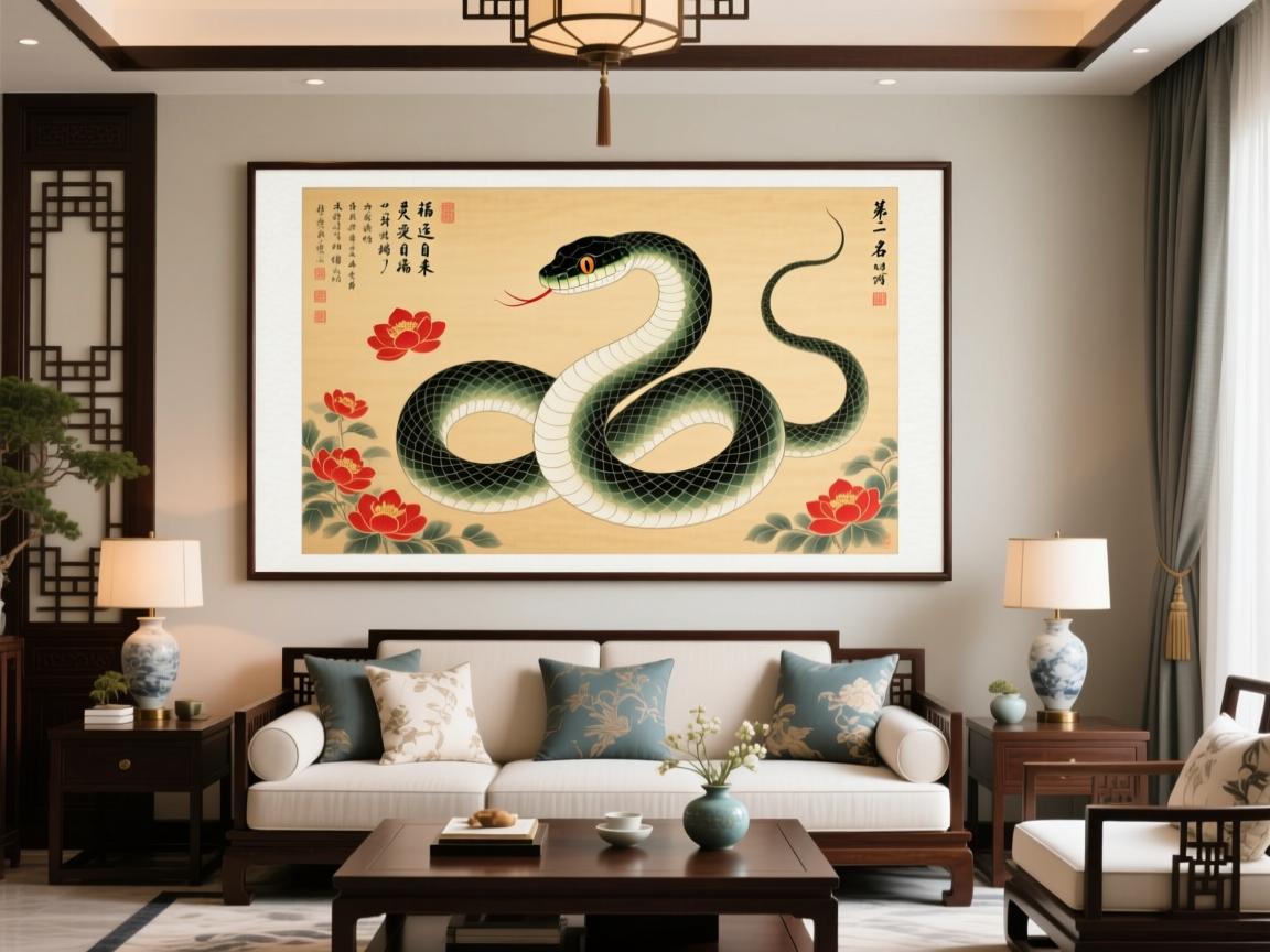 属蛇人客厅挂画第一名，灵蛇盘绕，福运自来—详解灵蛇献瑞图的文化内涵与家居风水妙用
